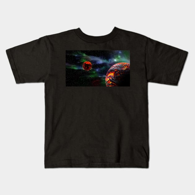 Molten Moon Sci-Fi Space Scene Kids T-Shirt by sciencenotes